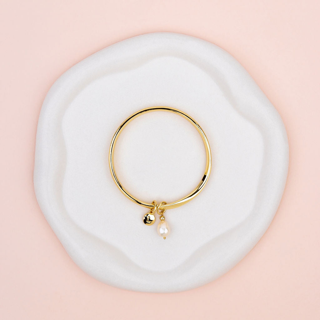 Yellow Gold Twisted with Pearl Bangle