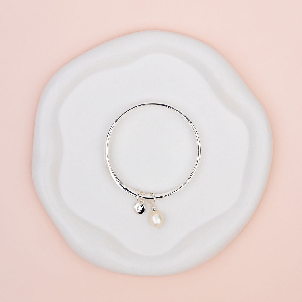 Silver Twisted with Pearl Bangle