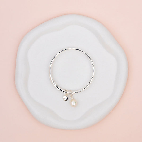 Silver Twisted with Pearl Bangle