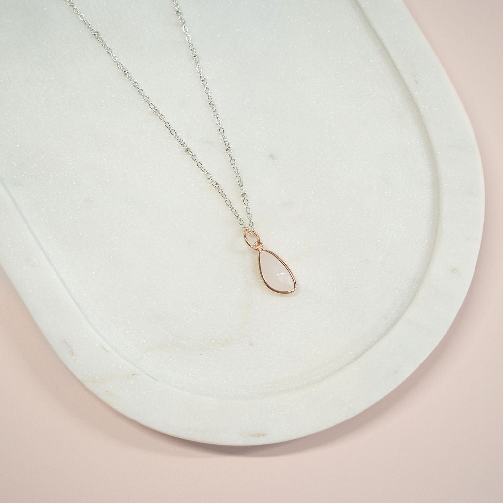 SHORT | Silver Chain & Rose Gold Soft Pink Charm Necklace