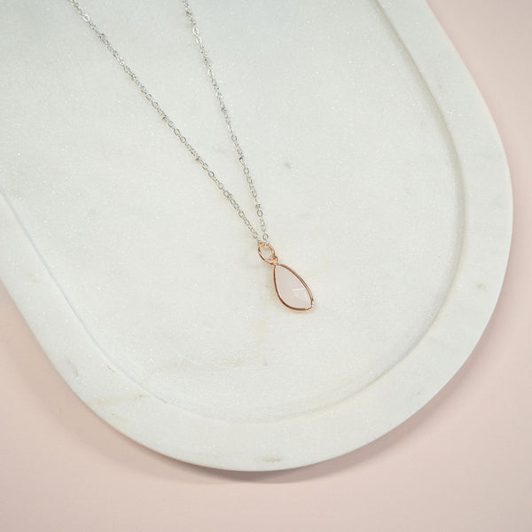 SHORT | Silver Chain & Rose Gold Soft Pink Charm Necklace
