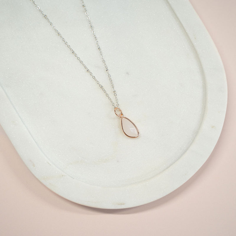 SHORT | Silver Chain & Rose Gold Soft Pink Charm Necklace
