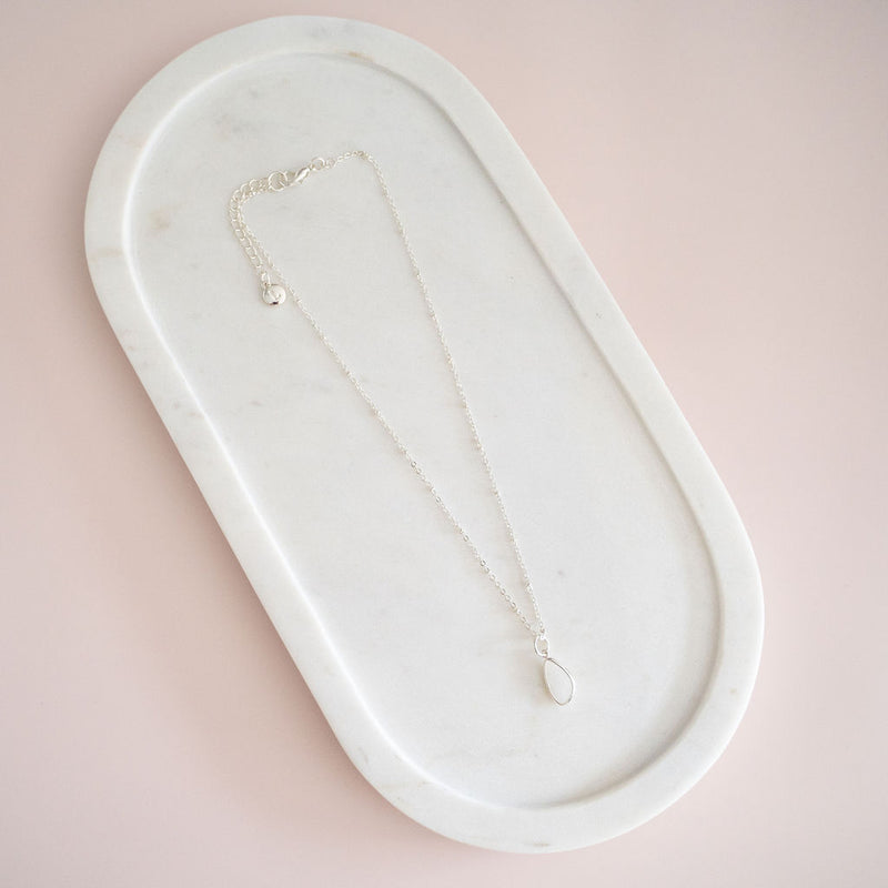 SHORT | Silver Chain & Silver Soft Pink Charm Necklace