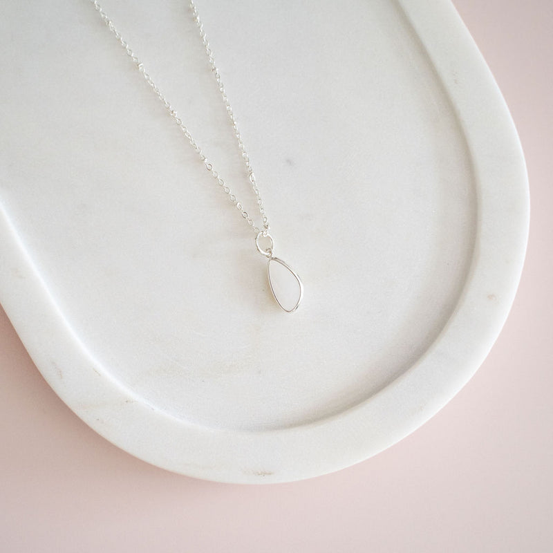 SHORT | Silver Chain & Silver Soft Pink Charm Necklace