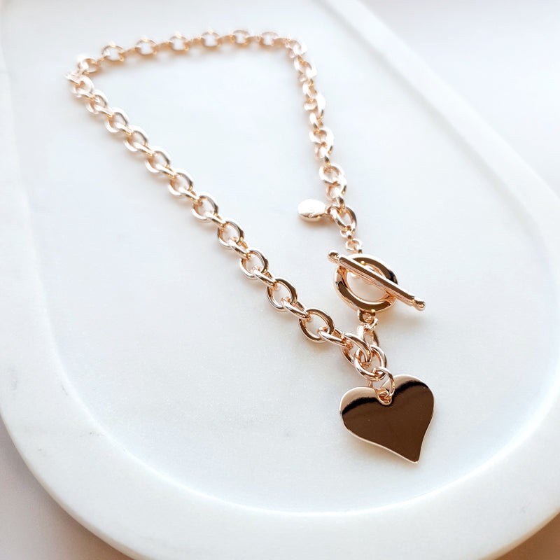 SHORT | Rose Gold Link with T Bar Necklace