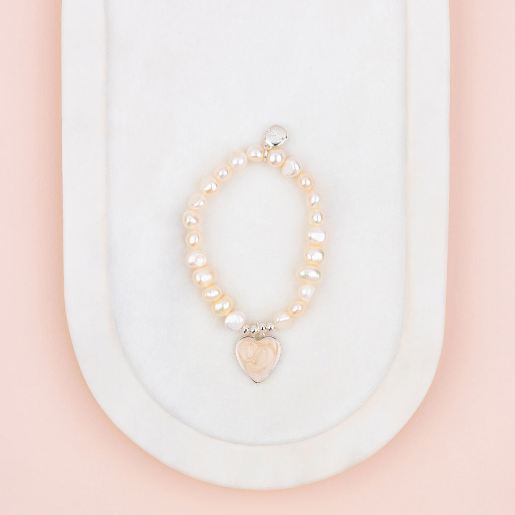 Silver & Pearl Heart on Fresh Water Pearl Bracelet