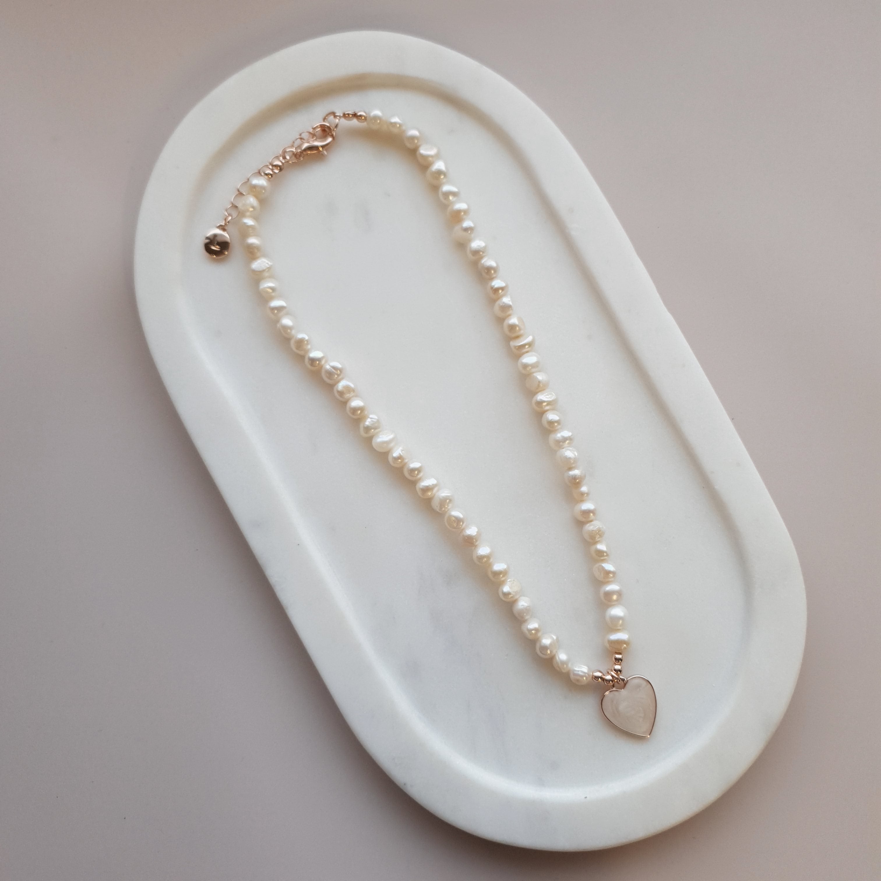 SHORT | Rose Gold & Pearl Heart on Fresh Water Pearl Necklace