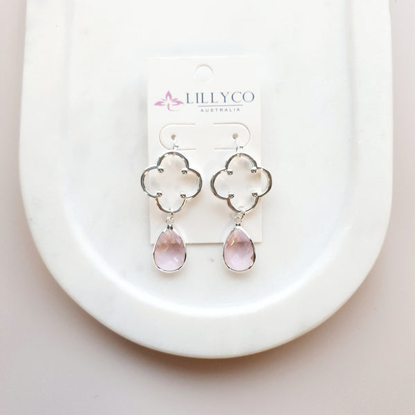 Silver & Pink Pendant Earring