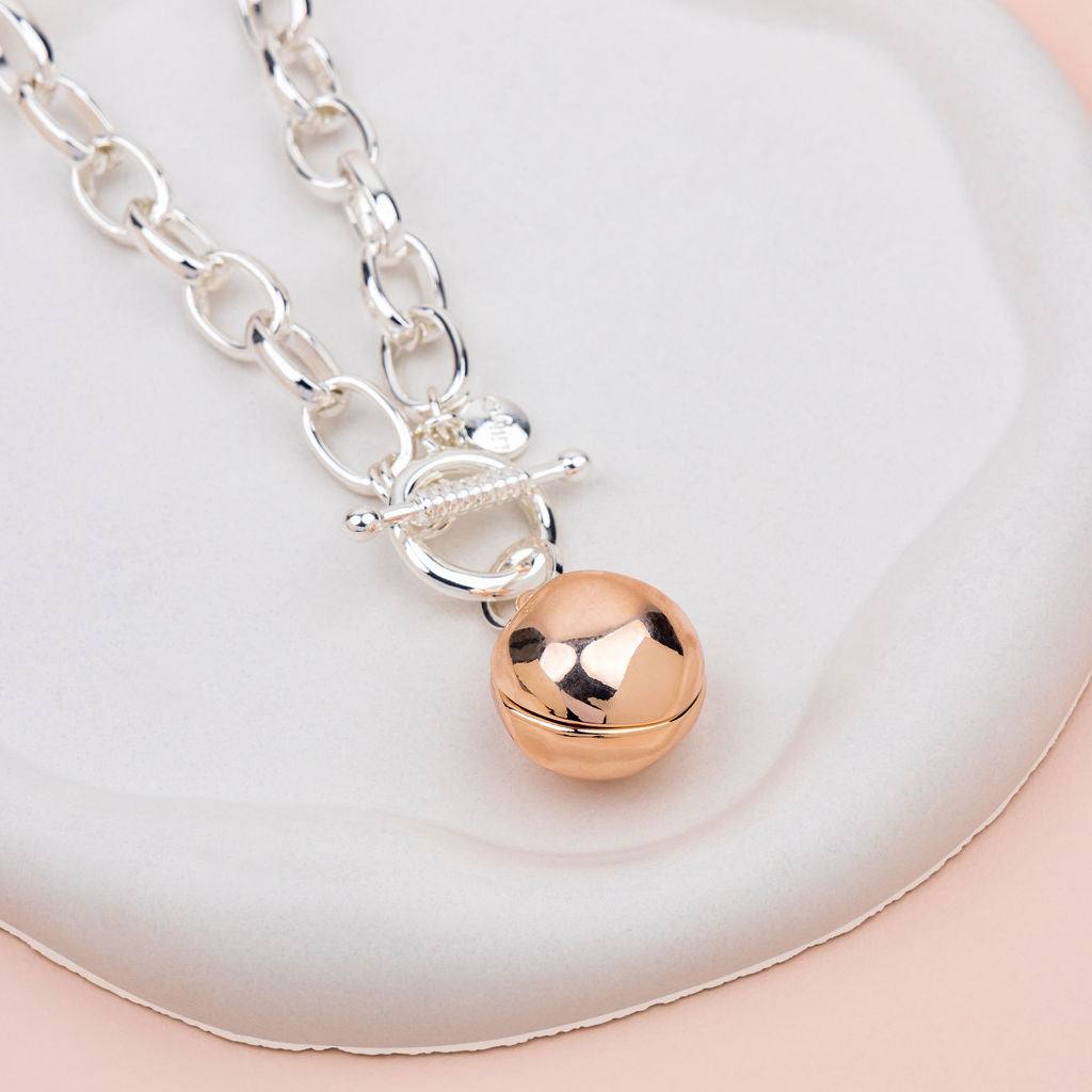 SHORT | Silver & Rose Gold Ball with Toggle Necklace