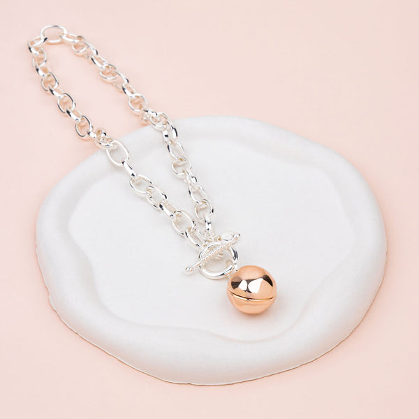SHORT | Silver & Rose Gold Ball with Toggle Necklace
