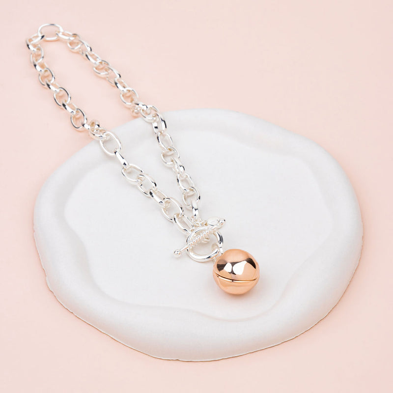 SHORT | Silver & Rose Gold Ball with Toggle Necklace