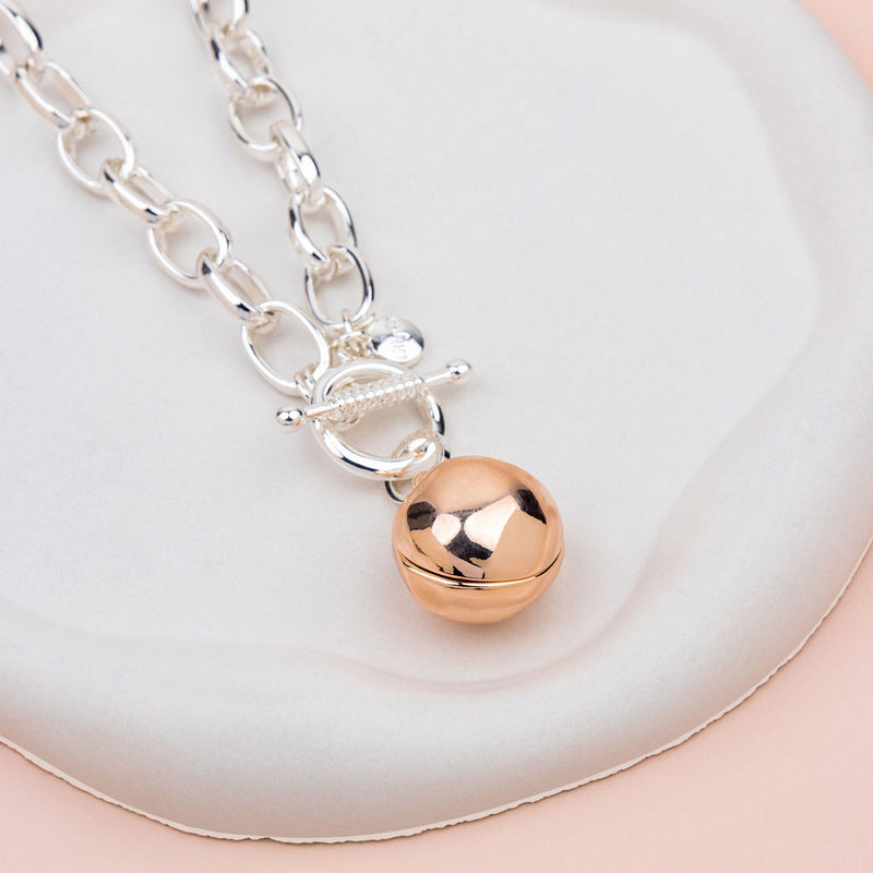 SHORT | Silver & Rose Gold Ball with Toggle Necklace