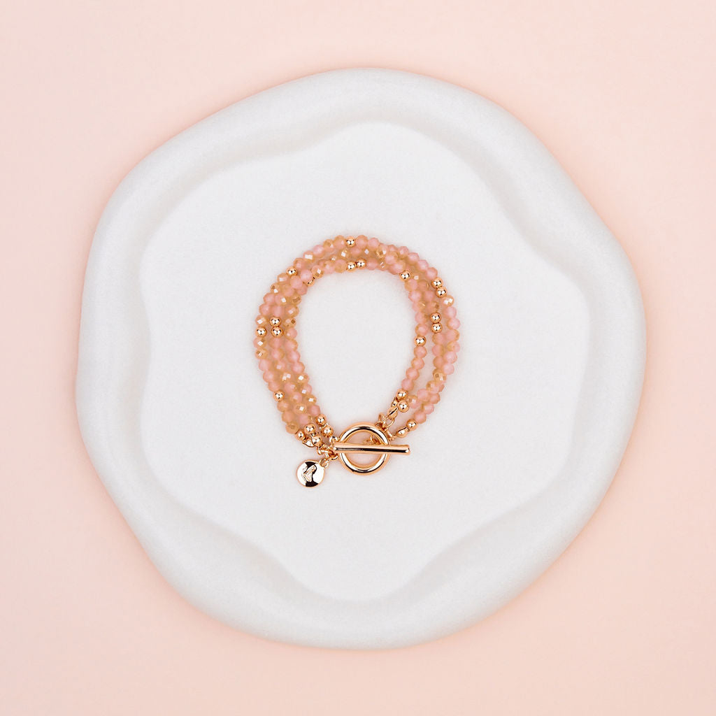 Rose Gold & Pink Quartz 3 Strand Bracelet