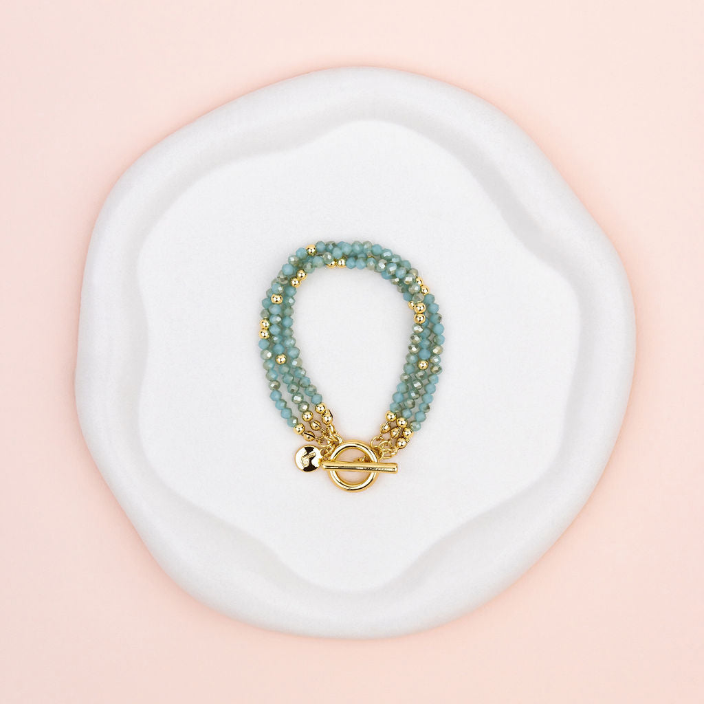 Yellow Gold & Green Quartz 3 Strand Bracelet