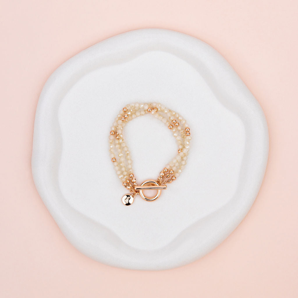 Rose Gold & White Quartz 3 Strand Bracelet