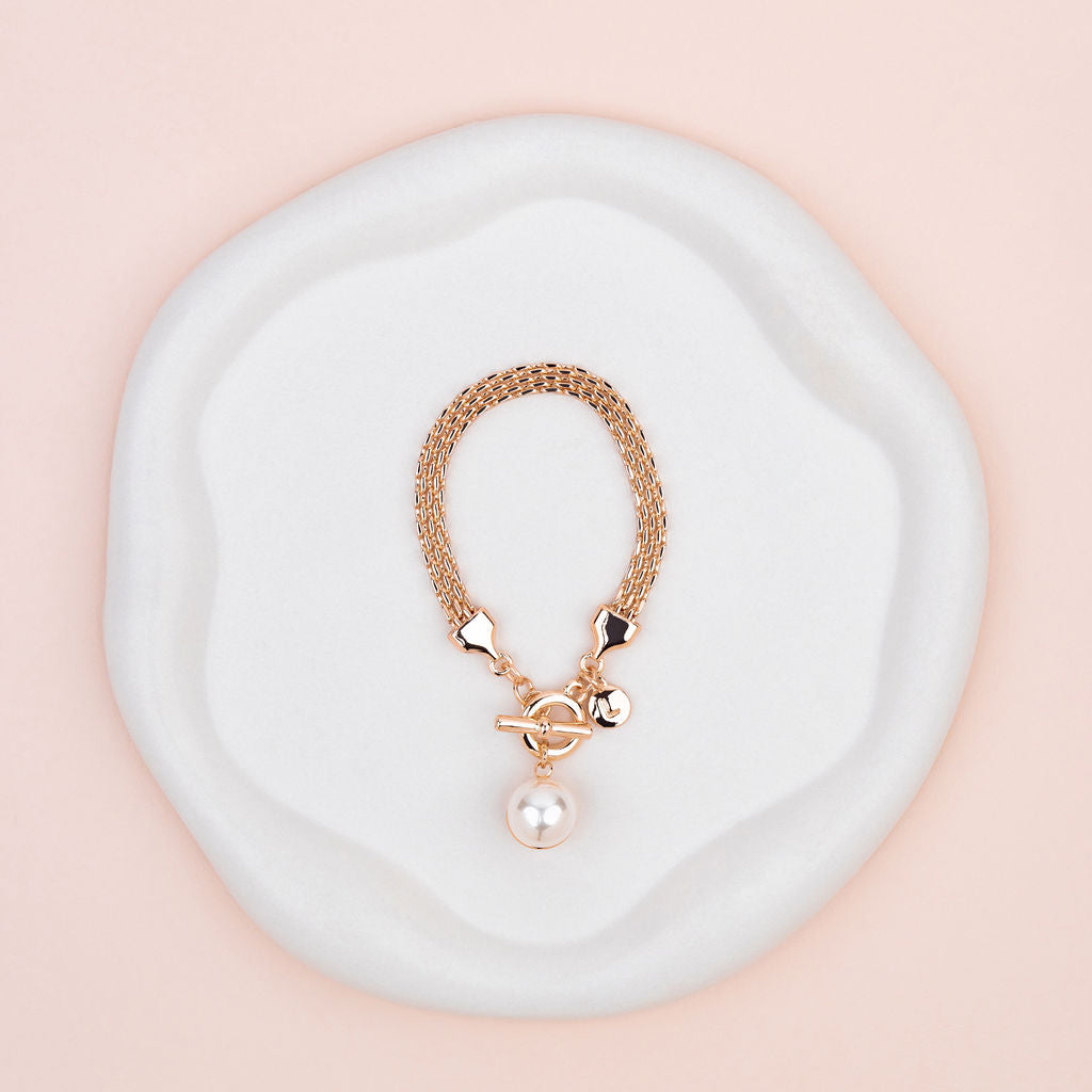 Rose Gold Chain with Double Sided Pearl/Metal Pendant Bracelet