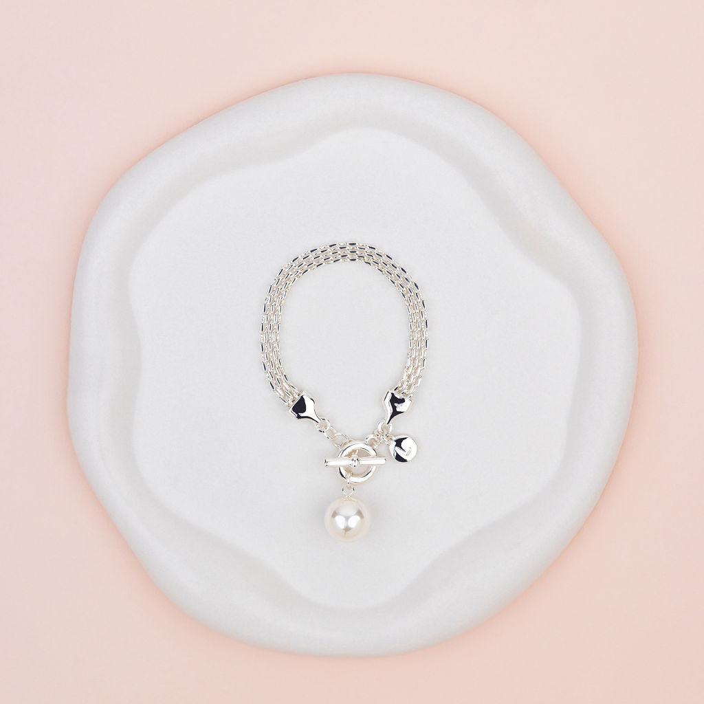 Silver Chain with Double Sided Pearl/Metal Pendant Bracelet