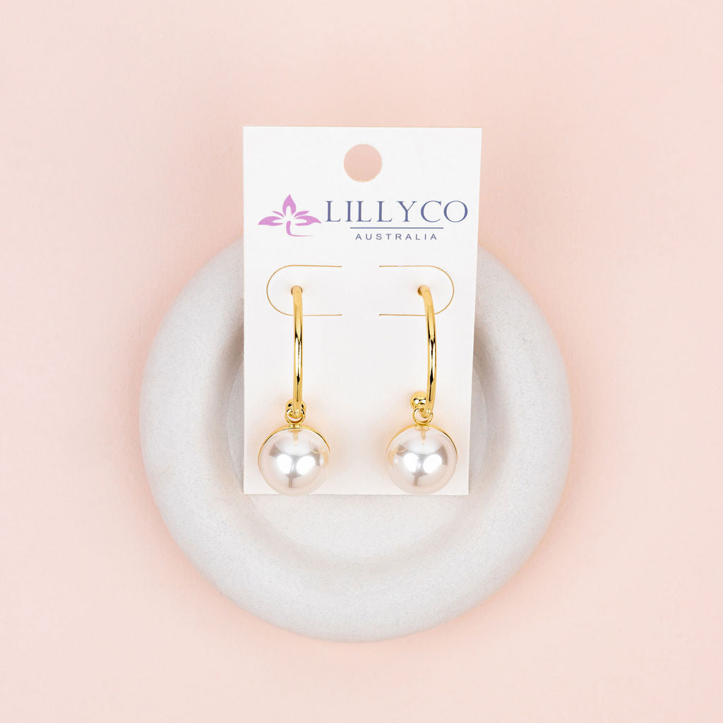 Yellow Gold Reversable Pearl & Metal Earrings