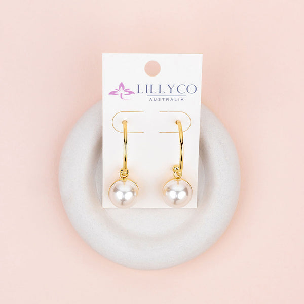 Yellow Gold Reversable Pearl & Metal Earrings