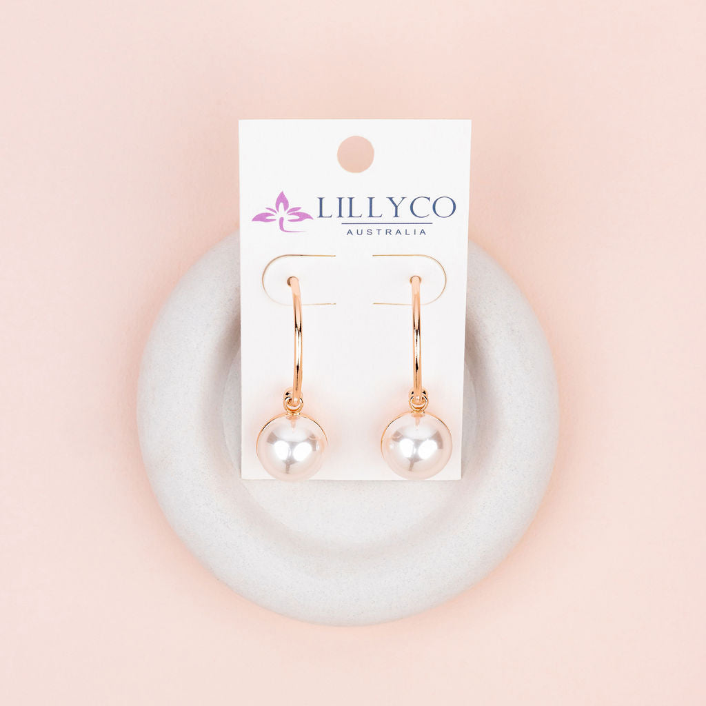 Rose Gold Reversable Pearl & Metal Earrings