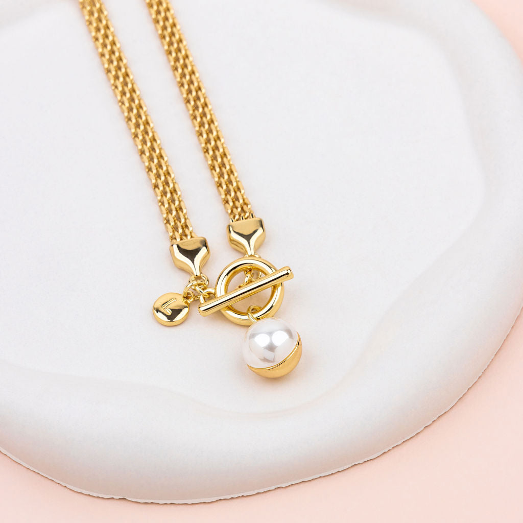 SHORT | Yellow Gold Chain with Double Sided Pearl/Metal Pendant Necklace
