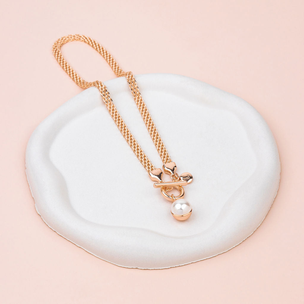 SHORT | Rose Gold Chain with Double Sided Pearl/Metal Pendant Necklace