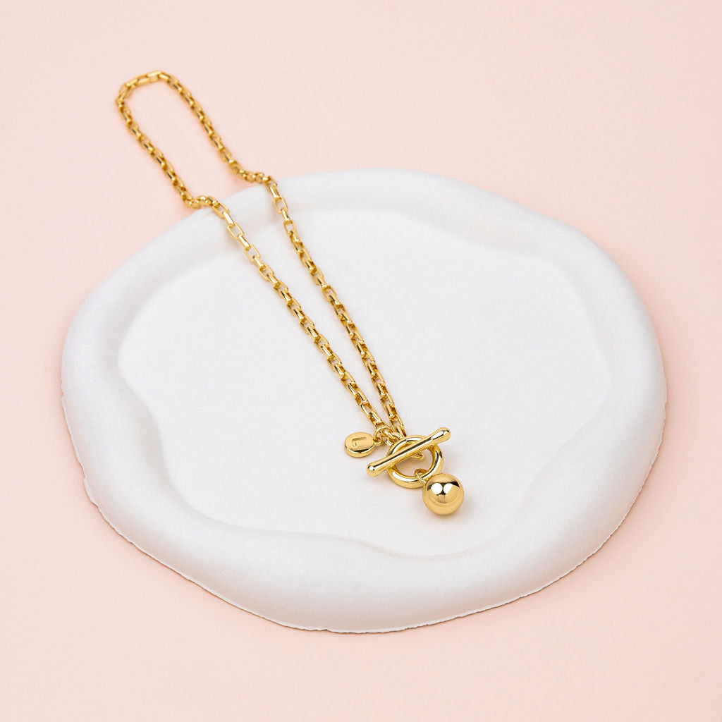 SHORT | Yellow Gold Fob with Ball Pendant Necklace