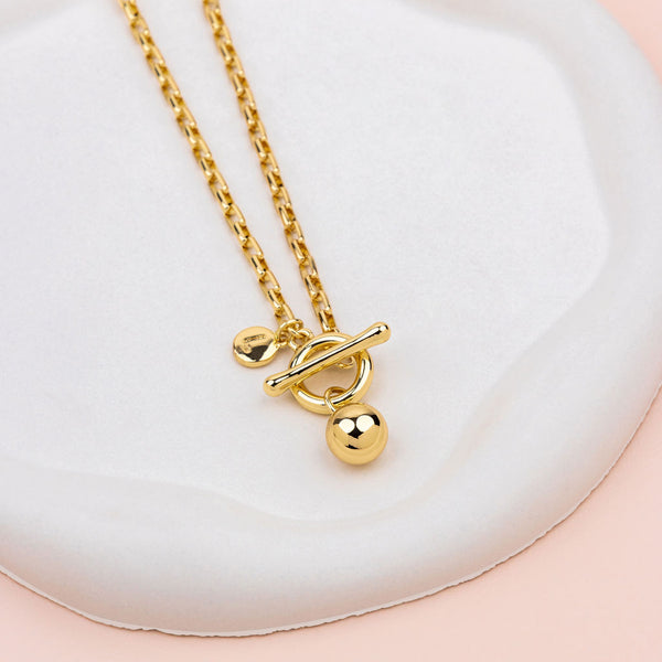 SHORT | Yellow Gold Fob with Ball Pendant Necklace