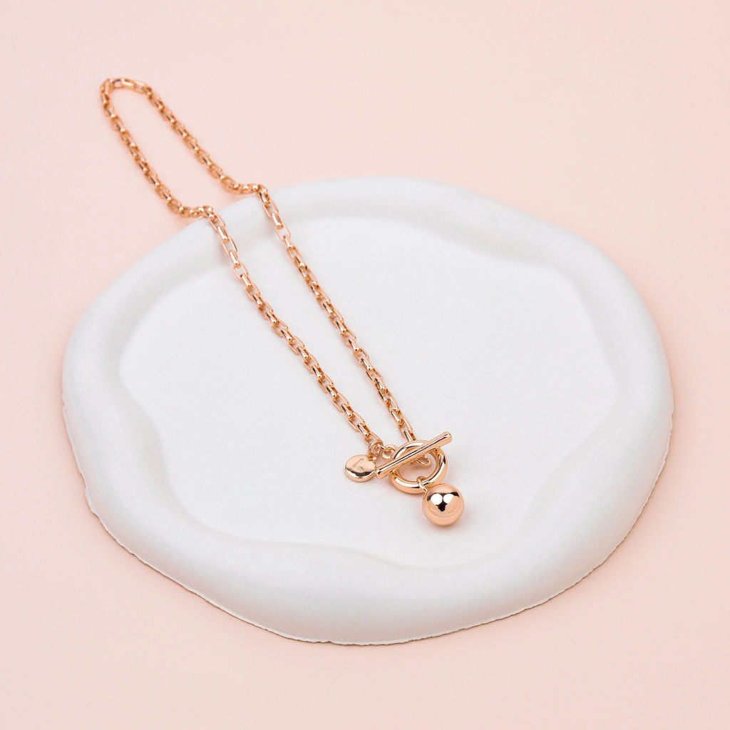 SHORT | Rose Gold Fob with Ball Pendant Necklace