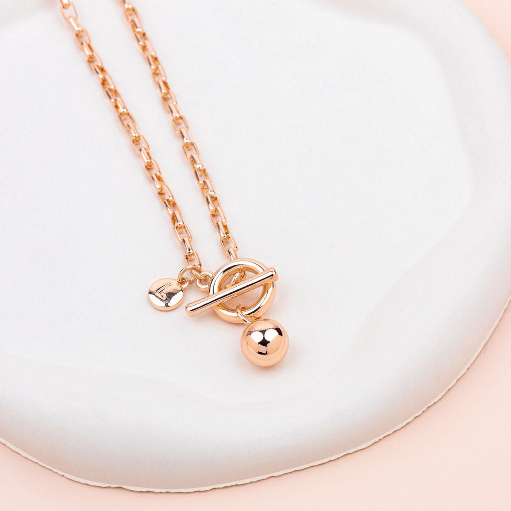 SHORT | Rose Gold Fob with Ball Pendant Necklace