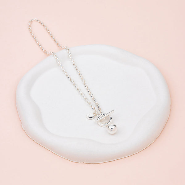 SHORT | Silver Fob with Ball Pendant Necklace