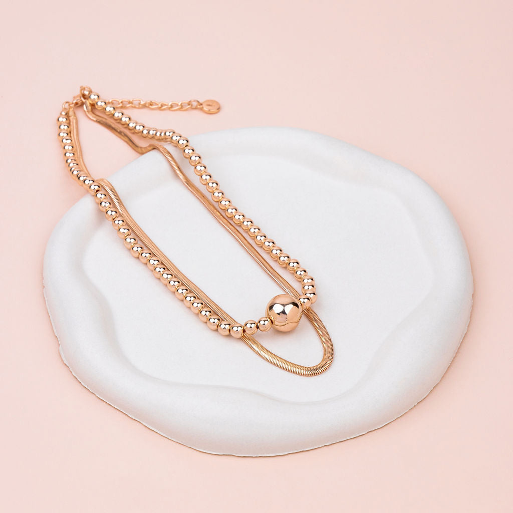 SHORT | Rose Gold 2 Layer Snake & Ball Necklace