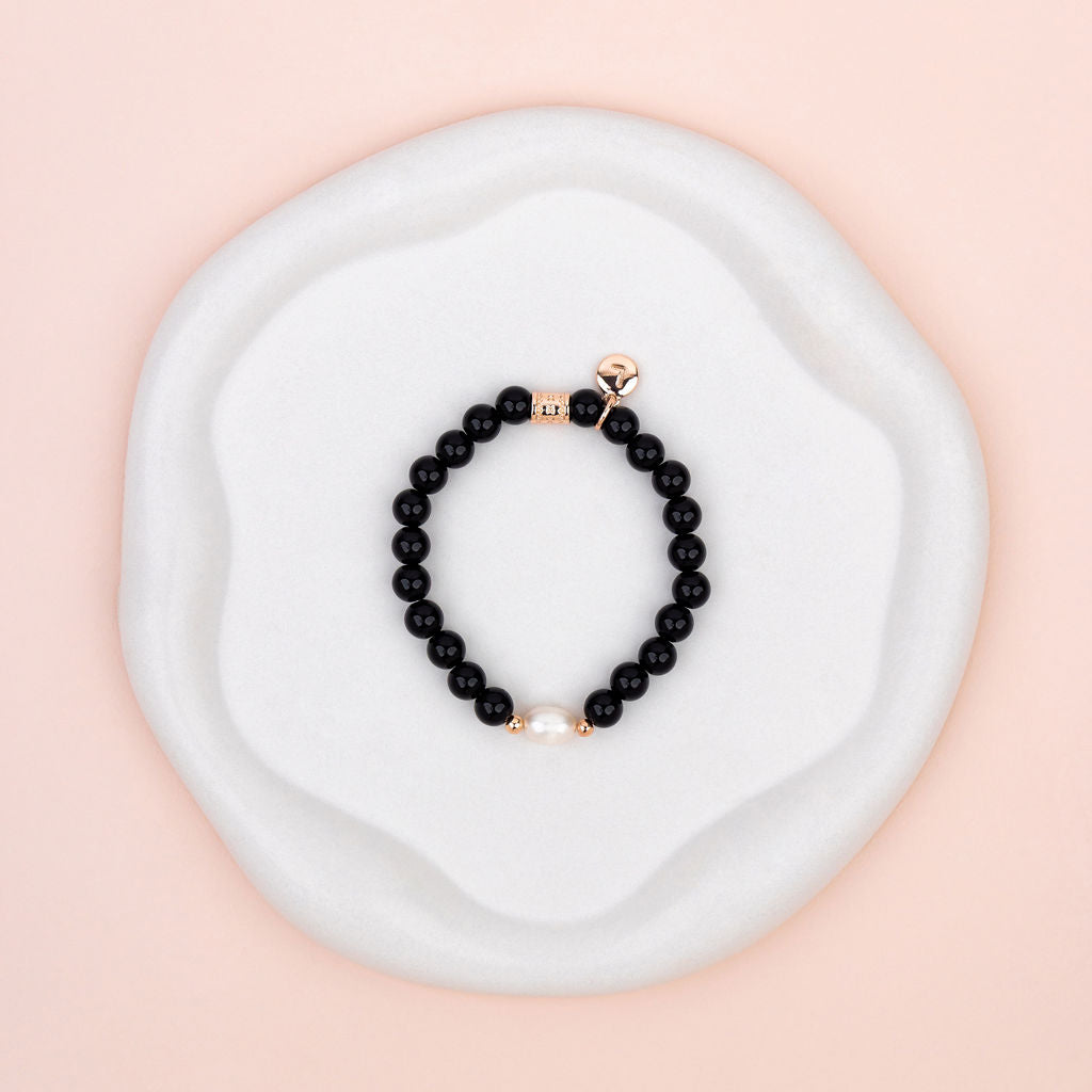 Black Stone & Pearl Bracelet