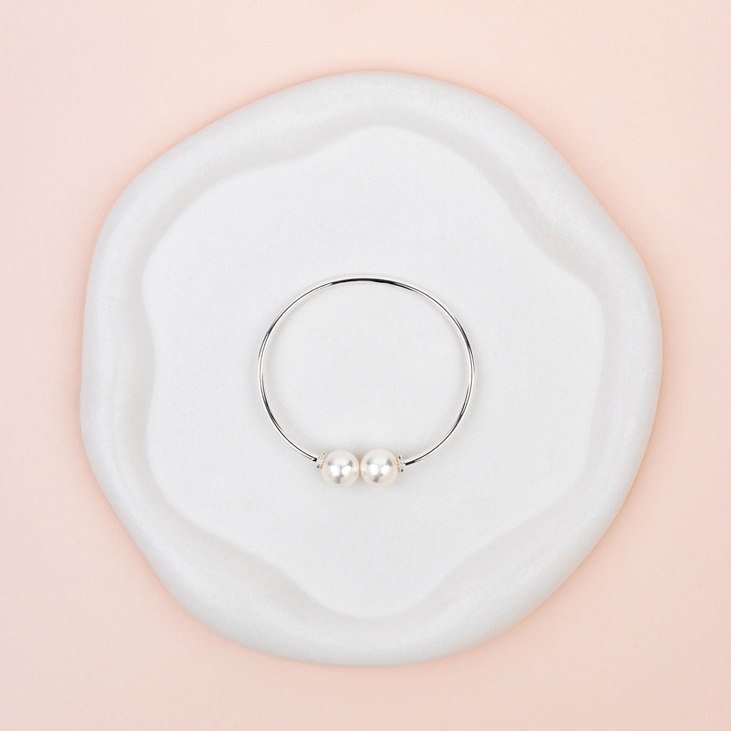 Silver Plated with Pearl Ends Bangle