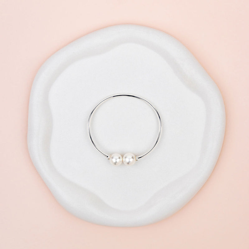 Silver Plated with Pearl Ends Bangle