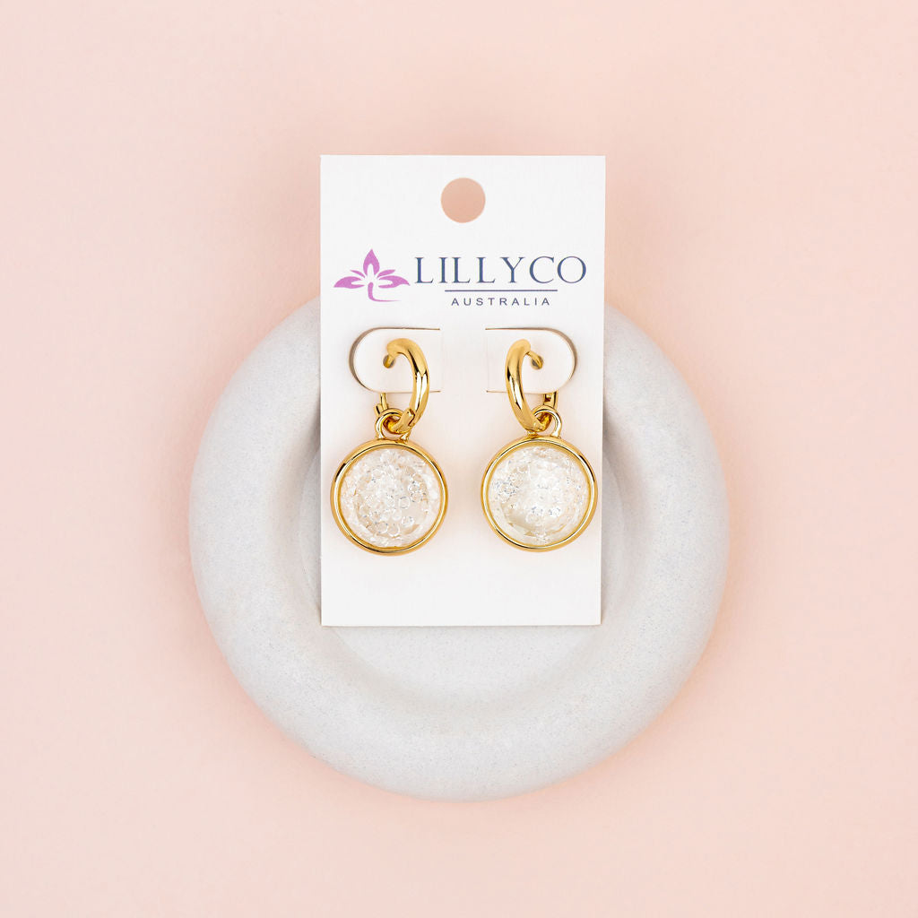Yellow Gold Floating Crystal Disc Earrings