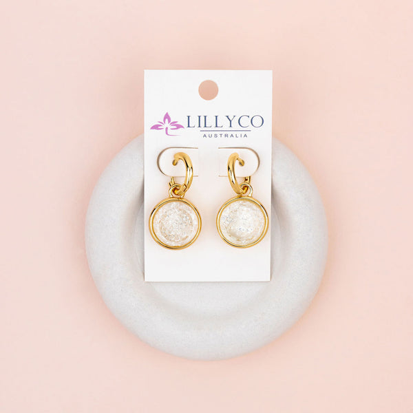 Yellow Gold Floating Crystal Disc Earrings