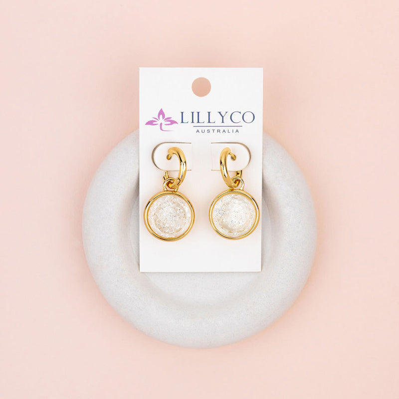 Yellow Gold Floating Crystal Disc Earrings