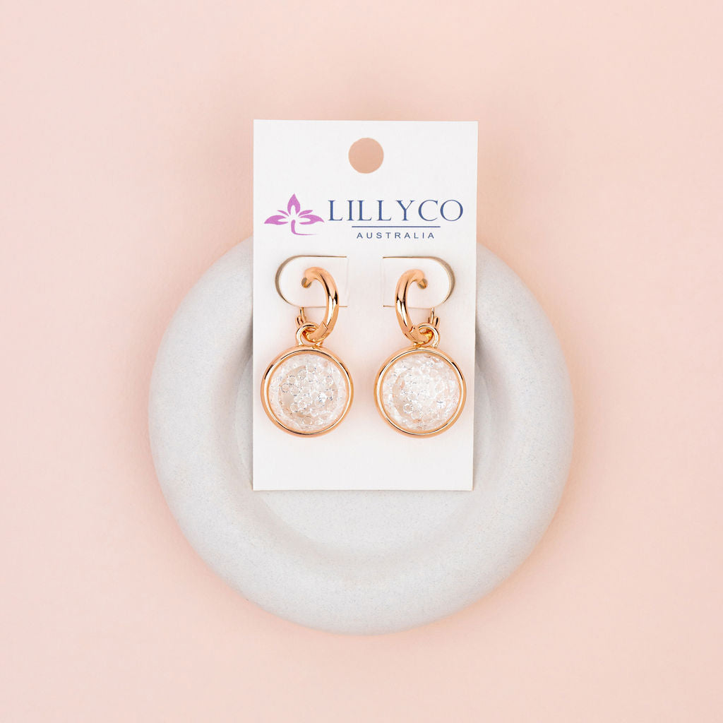 Rose Gold Floating Crystal Disc Earrings