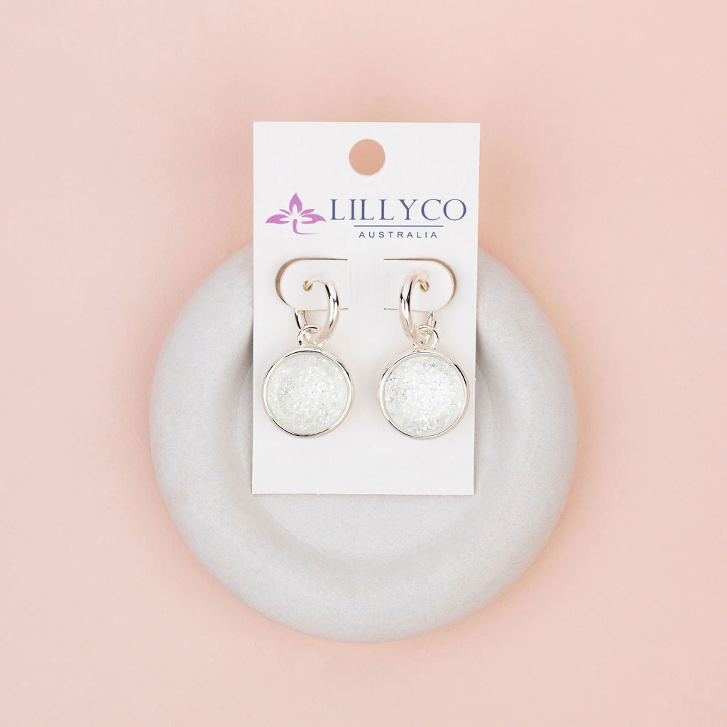 Silver Floating Crystal Disc Earrings