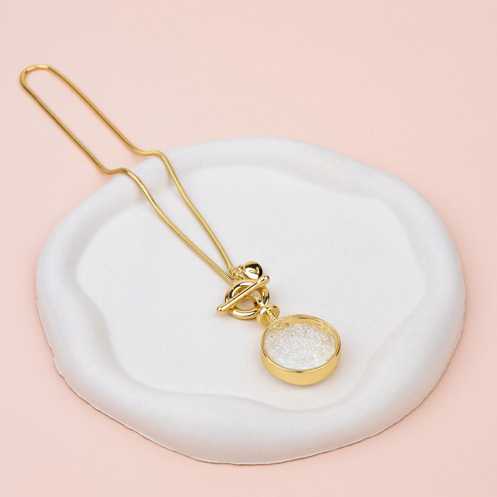 Yellow Gold Lots of Crystal Pendant Short Necklace