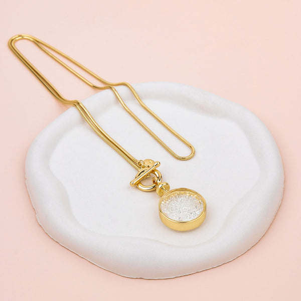 Yellow Gold Lots of Crystal Pendant Long Necklace