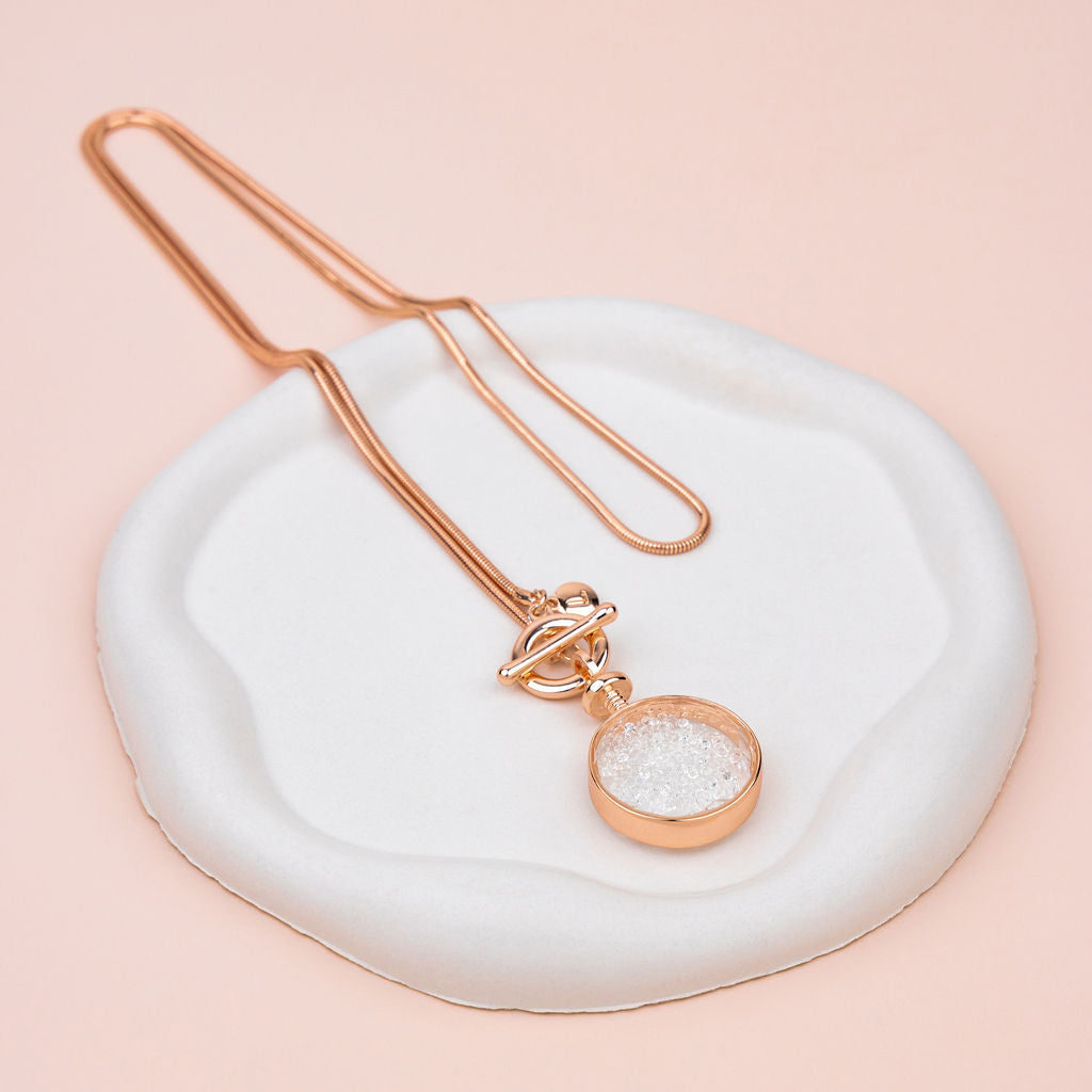 Rose Gold Lots of Crystal Pendant Long Necklace