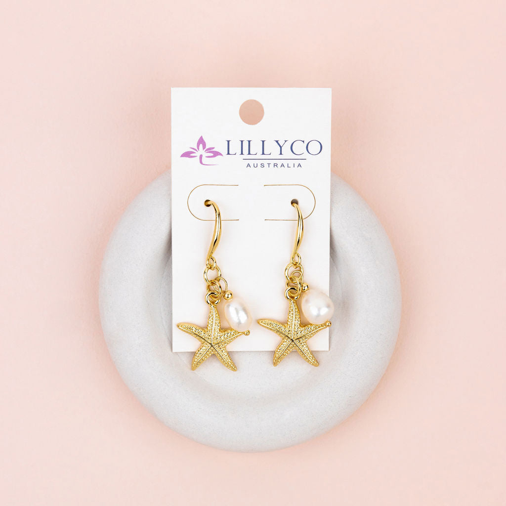 Gold Starfish Charm Earring