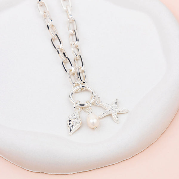 Silver Ocean Charm Necklace
