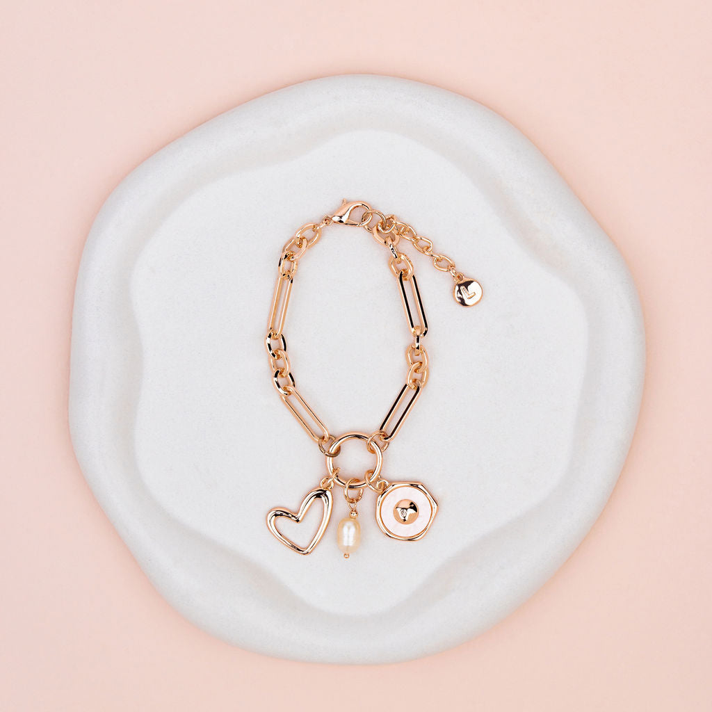 Rose Gold Heart Pearl Charm Bracelet