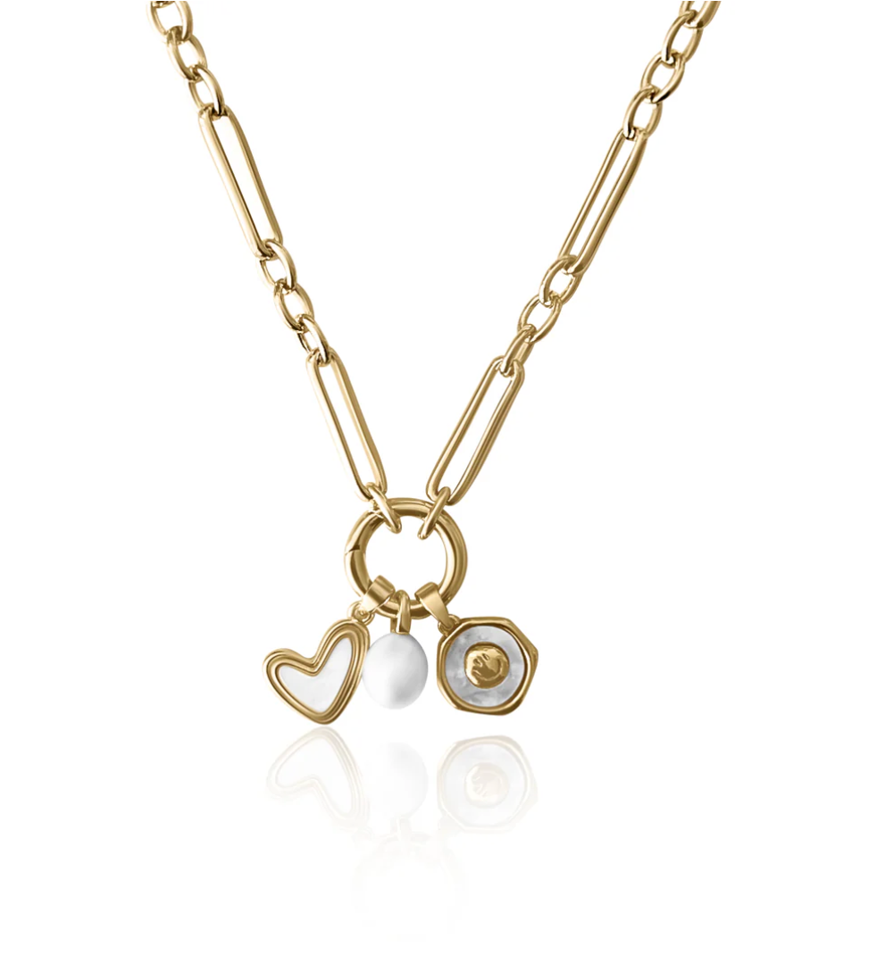SHORT | Gold Heart Pearl Charm Necklace