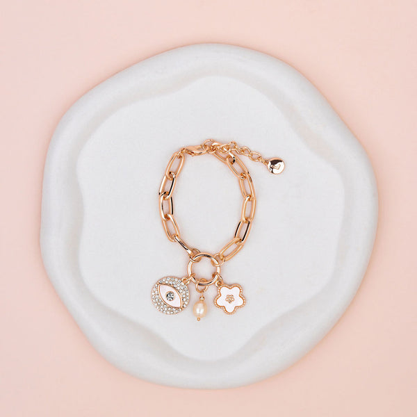 Rose Gold Crystal Eye Charm Bracelet