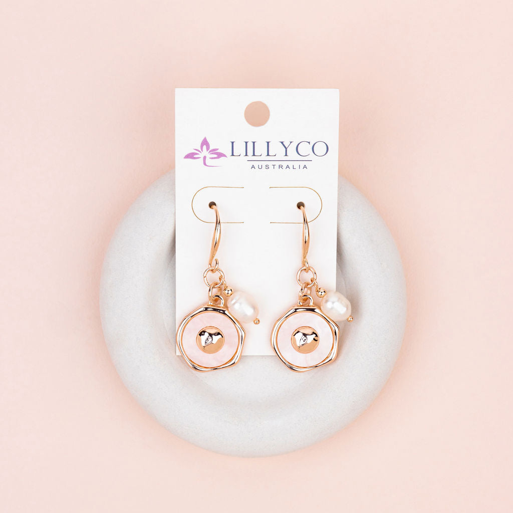 Rose Gold Heart Pearl Charm Earring