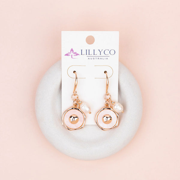Rose Gold Heart Pearl Charm Earring